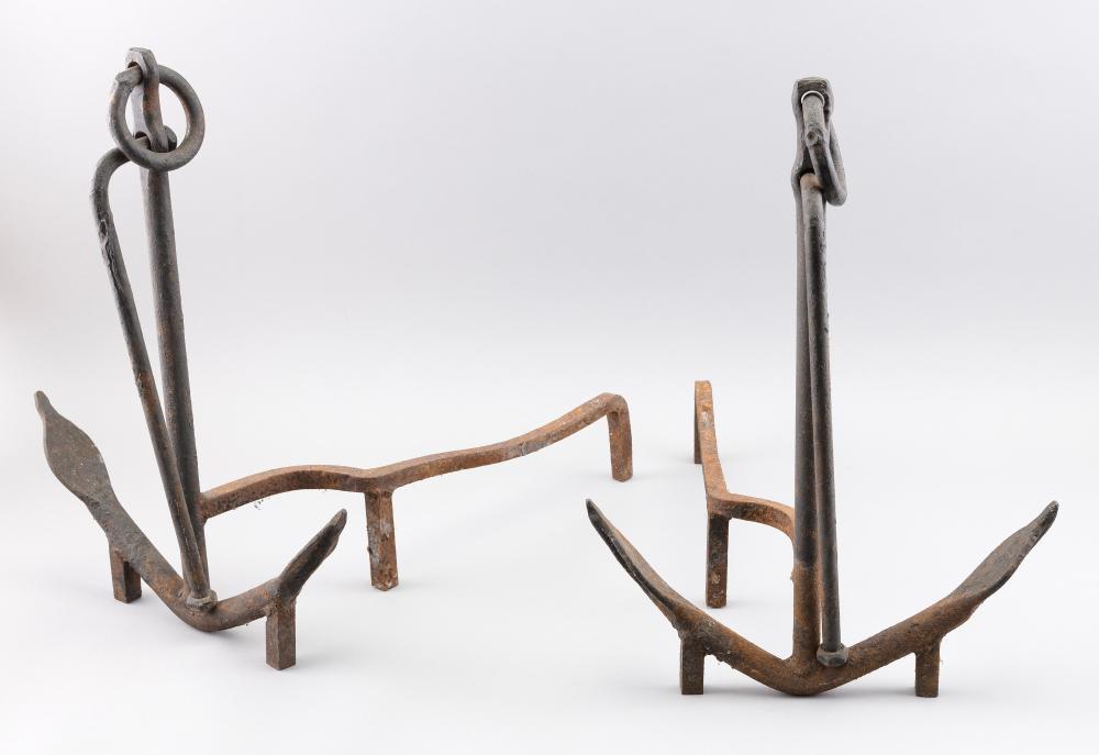 PAIR OF WROUGHT IRON ANCHOR-FORM