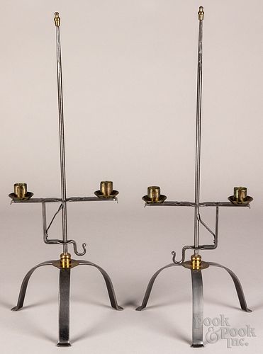 PAIR OF WROUGHT IRON AND BRASS
