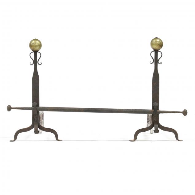 PAIR OF WROUGHT IRON AND BRASS