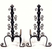 PAIR OF WROUGHT IRON ANDIRONS