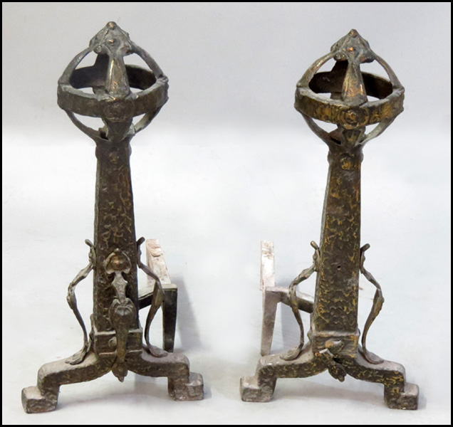 PAIR OF WROUGHT IRON ANDIRONS.