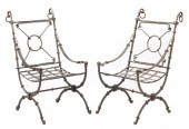 PAIR OF WROUGHT IRON CURULE AR