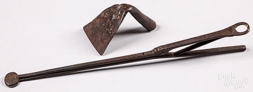 PAIR OF WROUGHT IRON EMBER TONGS,