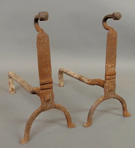 Pair of wrought iron fire dogs with