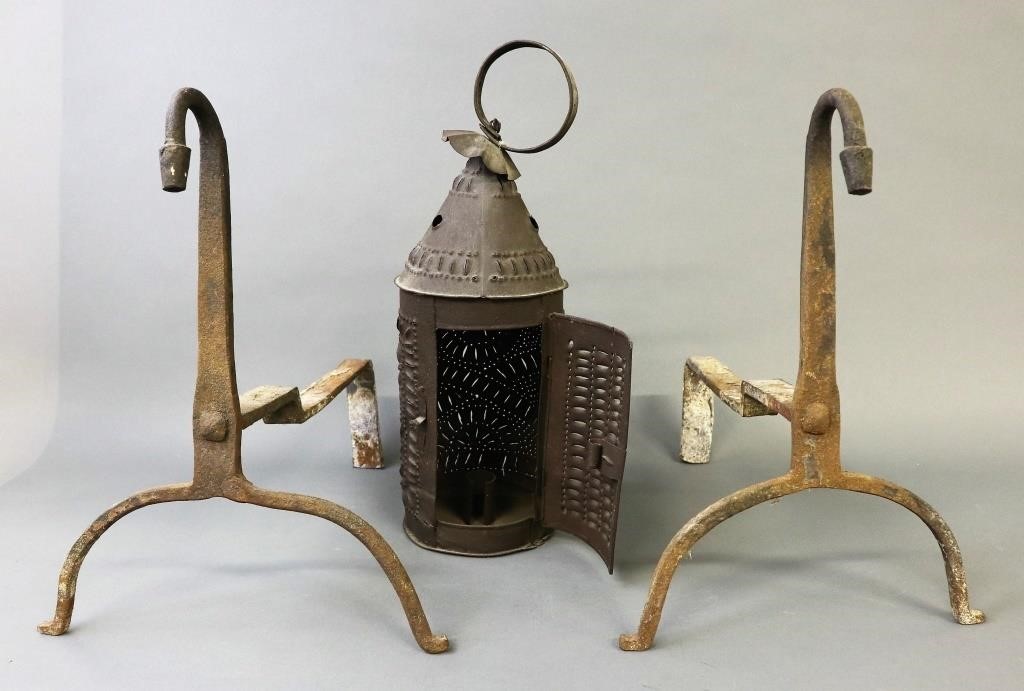 Pair of wrought iron fire dogs,