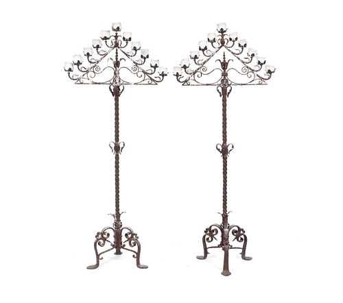 PAIR OF WROUGHT IRON FLOOR