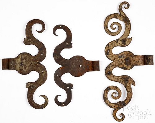 PAIR OF WROUGHT IRON RAMS HORN