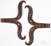 PAIR OF WROUGHT IRON RAMS HORN