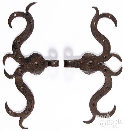 PAIR OF WROUGHT IRON RAMS HORN