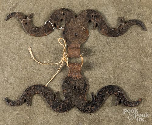 PAIR OF WROUGHT IRON RAMS HORN