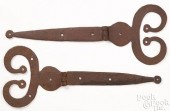 PAIR OF WROUGHT IRON RAM'S HOR