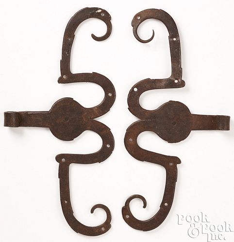 PAIR OF WROUGHT IRON RAM'S HORN