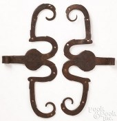 PAIR OF WROUGHT IRON RAM'S HOR