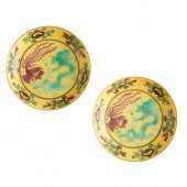PAIR OF YELLOW-GLAZED SAUCERS