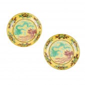 PAIR OF YELLOW-GROUND WITH GRE