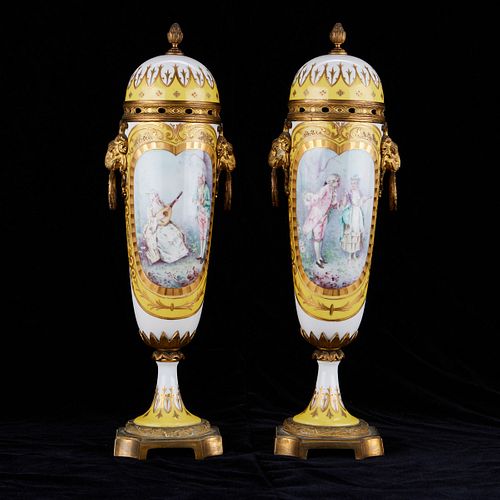 PAIR OF YELLOW SEVRES STYLE