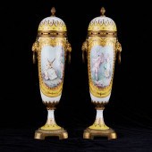 PAIR OF YELLOW SEVRES STYLE UR