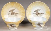 PAIR OF YELLOW SPATTER CUPS AN
