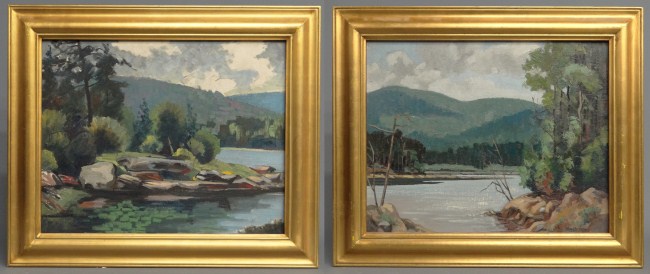Pair oil on artist board Adirondack