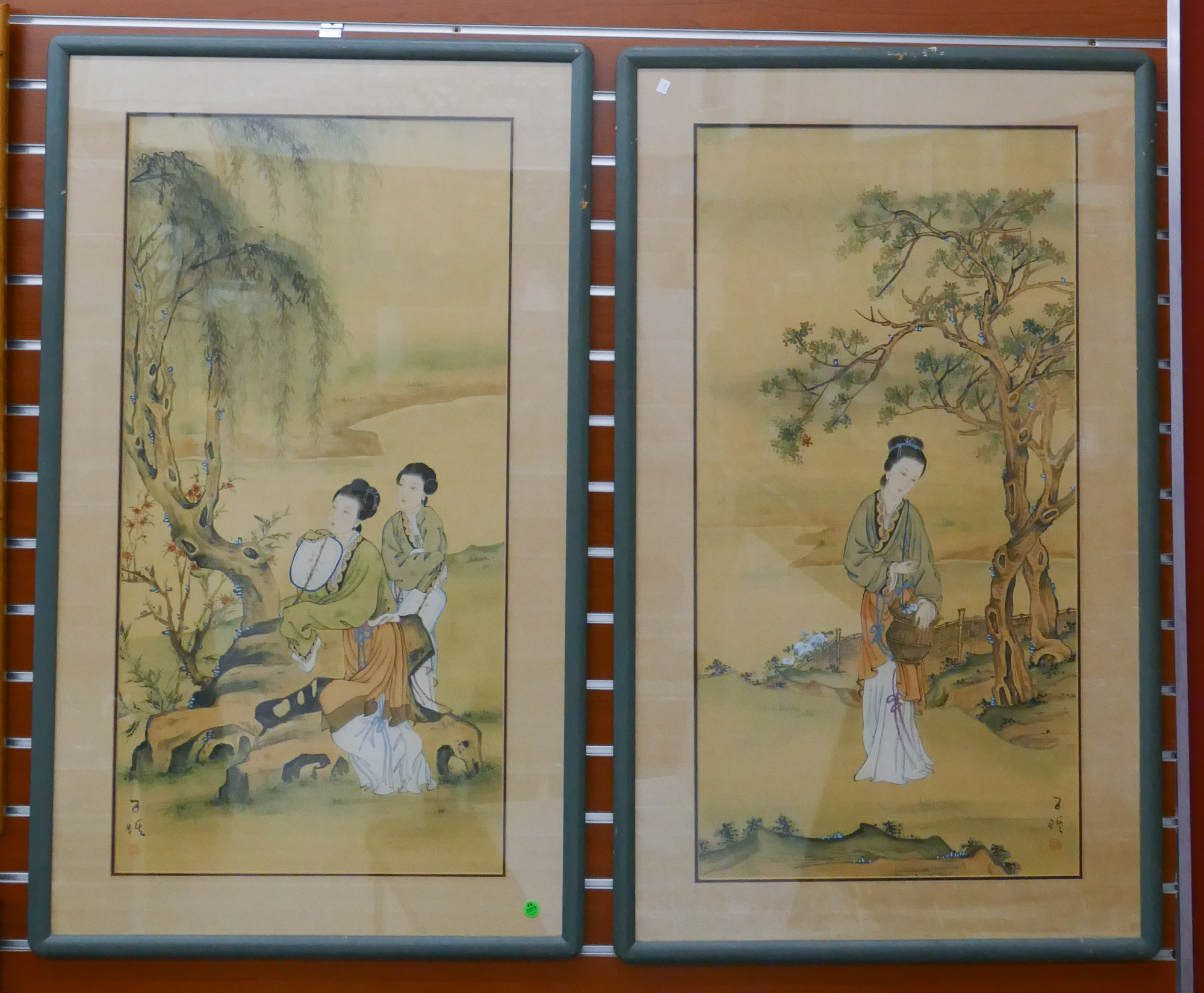 Pair Old Chinese Courtesan Ink on