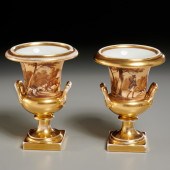 PAIR OLD PARIS PORCELAIN URNS,