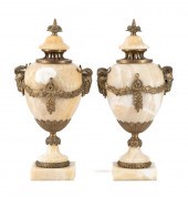 PAIR ONYX & BRASS CASSOLETTES