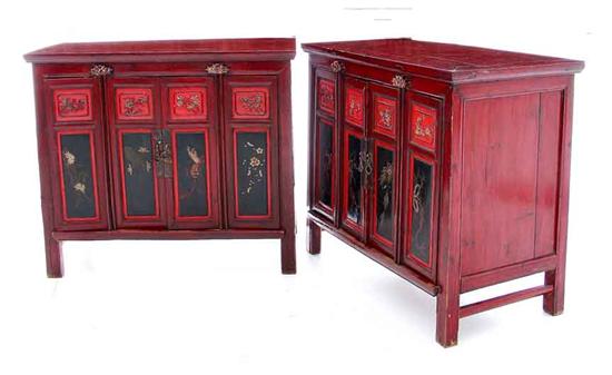 Pair Oriental lacquered wood