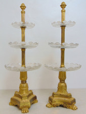 PAIR ORMOLU BRONZE & CRYSTAL T