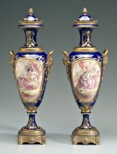 Pair ormolu mounted Sèvres urn