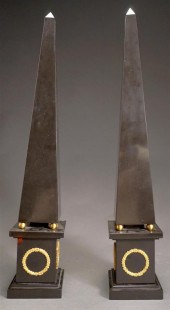 PAIR ORMOLU MOUNTED SLATE OBEL