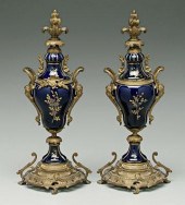 Pair ormolu mounted urns, colb
