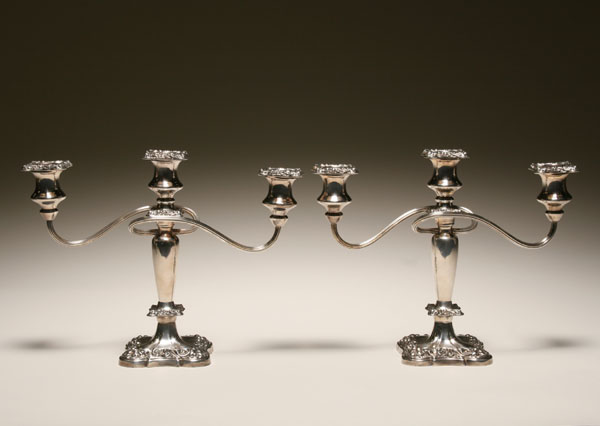 Pair ornate Sheffield silverplate