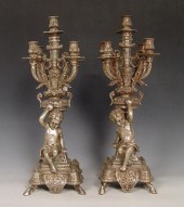 PAIR ORNATE WHITE BRASS CHERUB