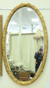 PAIR OVAL GILT MIRRORS, WITH F