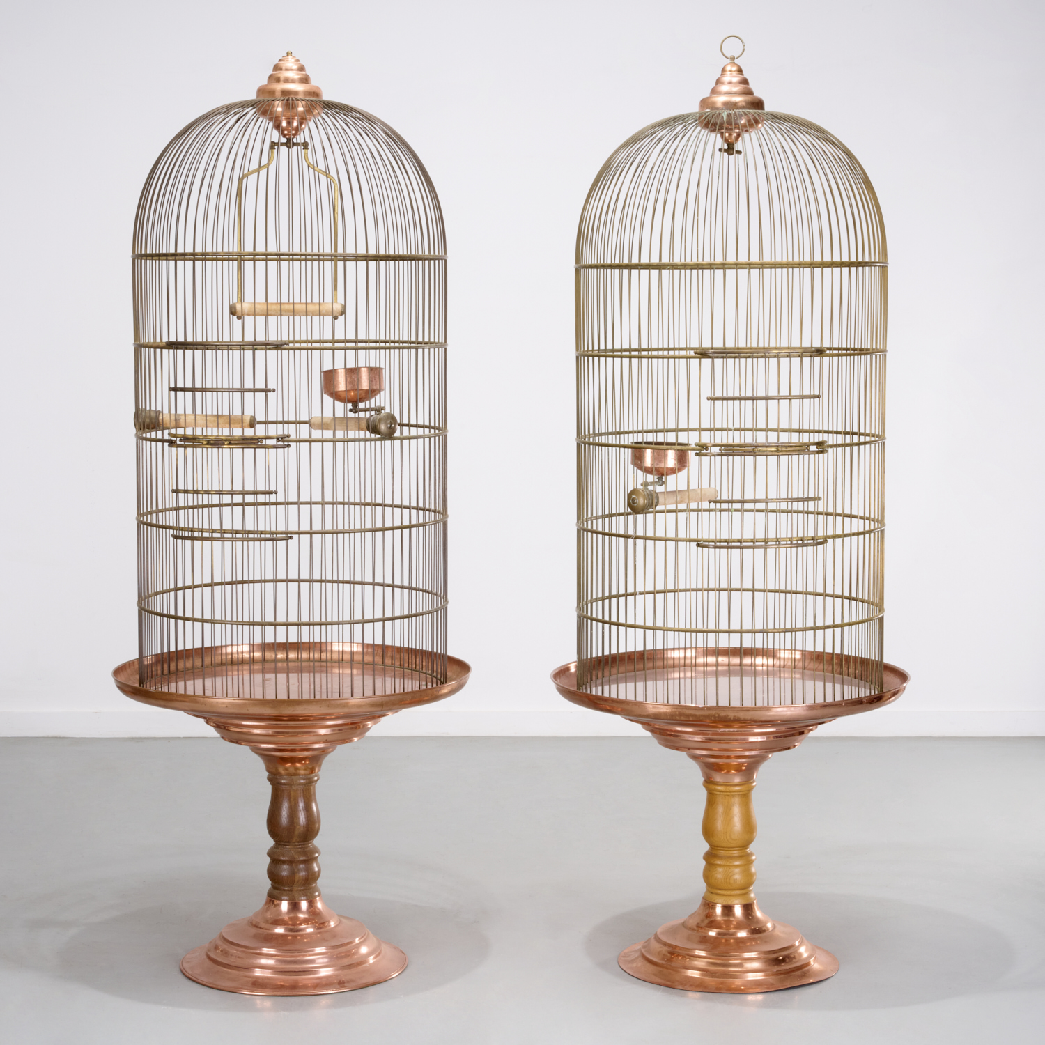 PAIR OVERSIZED COPPER BIRD CAGES ON