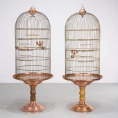 PAIR OVERSIZED COPPER BIRD CAG