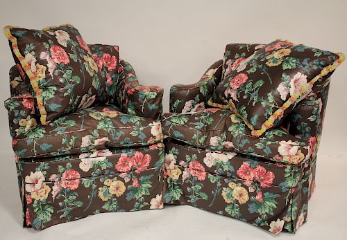 PAIR OVERSTUFFED UPHOLSTERED EASY