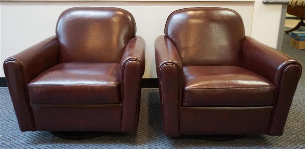 PAIR OXBLOOD VINYL SWIVEL
