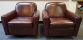 PAIR OXBLOOD VINYL SWIVEL ARMC