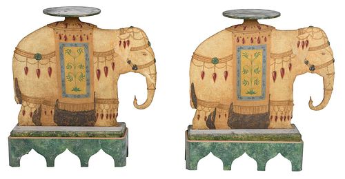 PAIR PAINT DECORATED ELEPHANT PLANT