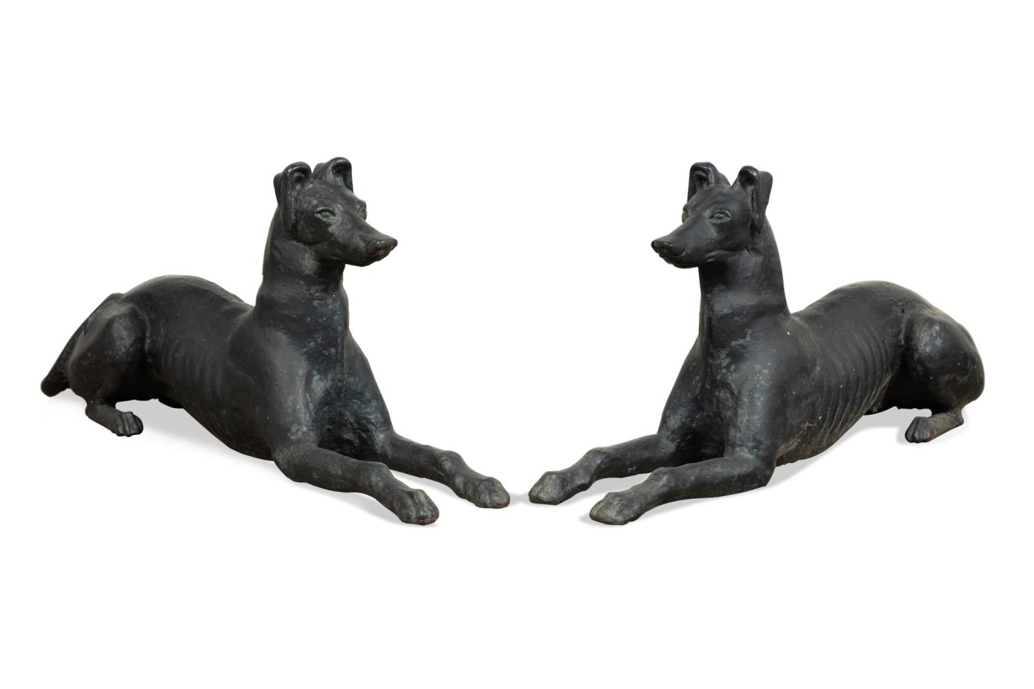 PAIR PAINTED CAST IRON RECUMBENT
