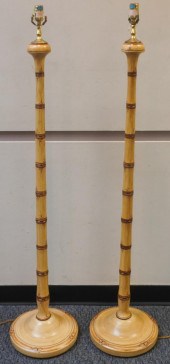 PAIR PAINTED FAUX BAMBOO FLOOR