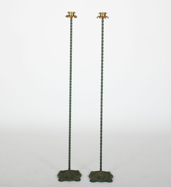 Pair painted iron floor standing