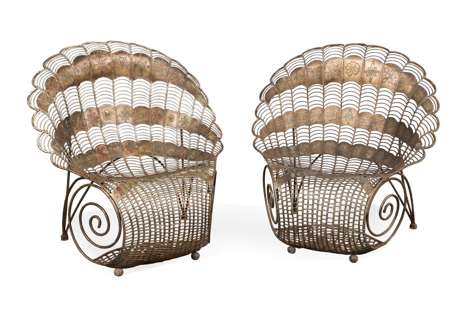 PAIR PAINTED MEXICAN BRASS