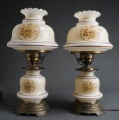 PAIR PAINTED MILK GLASS TABLE