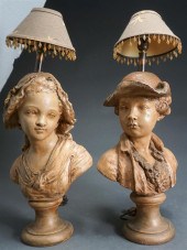 PAIR PAINTED PLASTER BUSTS OF