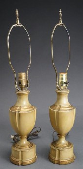 PAIR PAINTED PLASTER URN-FORM