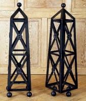 PAIR PAINTED STEEL GARDEN OBEL