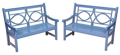 PAIR PAINTED TEAK GARDEN