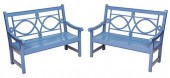 PAIR PAINTED TEAK GARDEN BENCH
